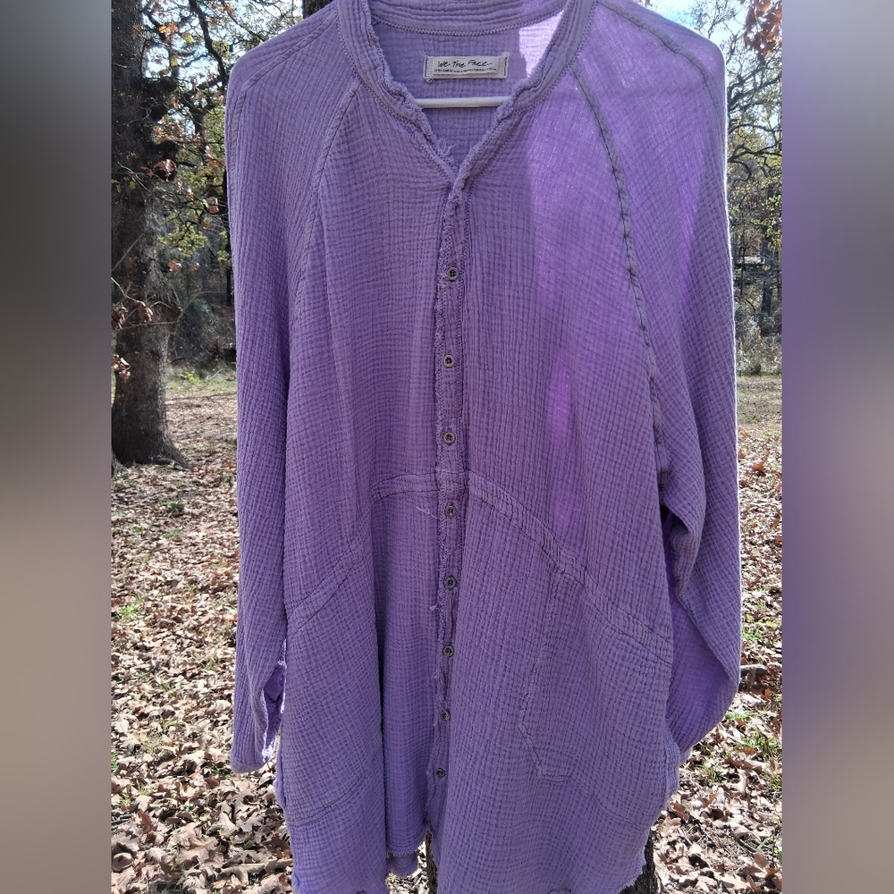 We The Free Lavender Button-Down Waffle Knit Top